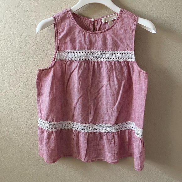Michael Kors Tops - Michael Kors Women’s Sleeveless Peplum Top Size M Pink White Striped Lace